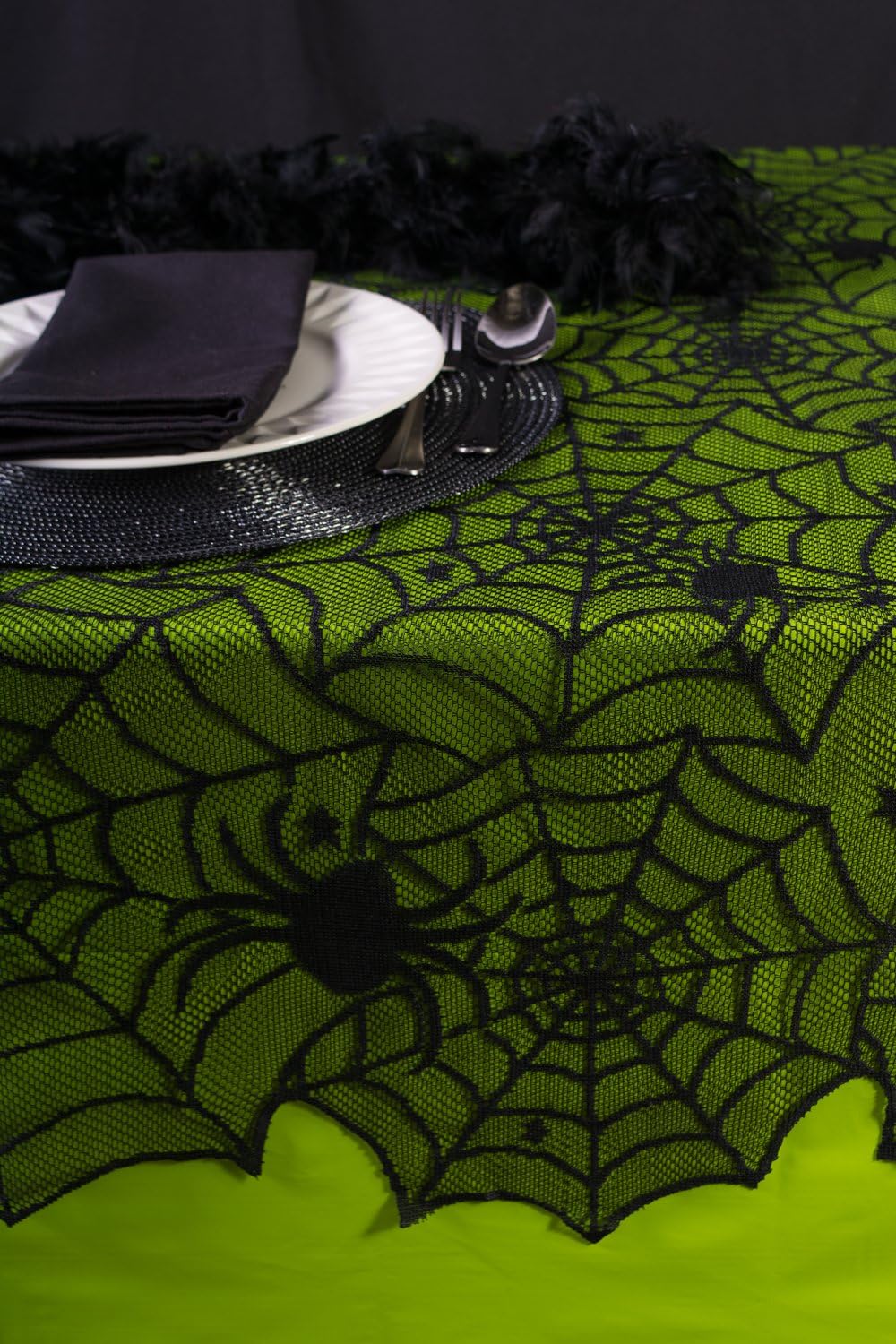 DII 54x72" Rectangular Polyester Lace Tablecloth, Black Spider Web - Perfect for Halloween, Dinner Parties and Scary Movie Nights: Home & Kitchen