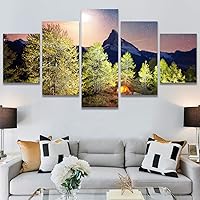 SIGNWIN 5 Panel Canvas Wall Art Modern Art Expressive Farmhouse/Country Landscape Mountain Top Multicolor Photography for Home Decorations Ready to Hang - 60