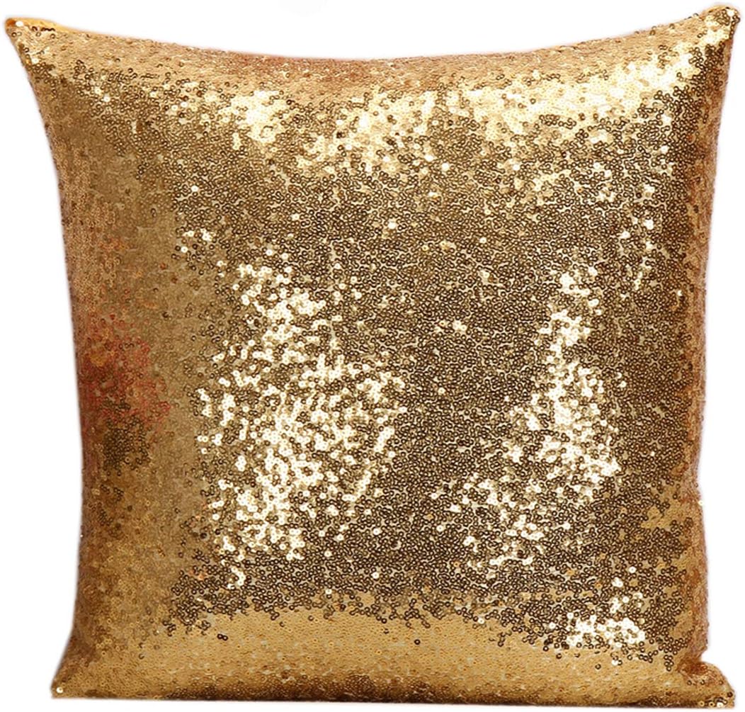 Yohope Home Decor Solid Color Glitter Sequins Throw Pillow Case Sofa Square Cushion Covers 40cm*40cm (Gold)