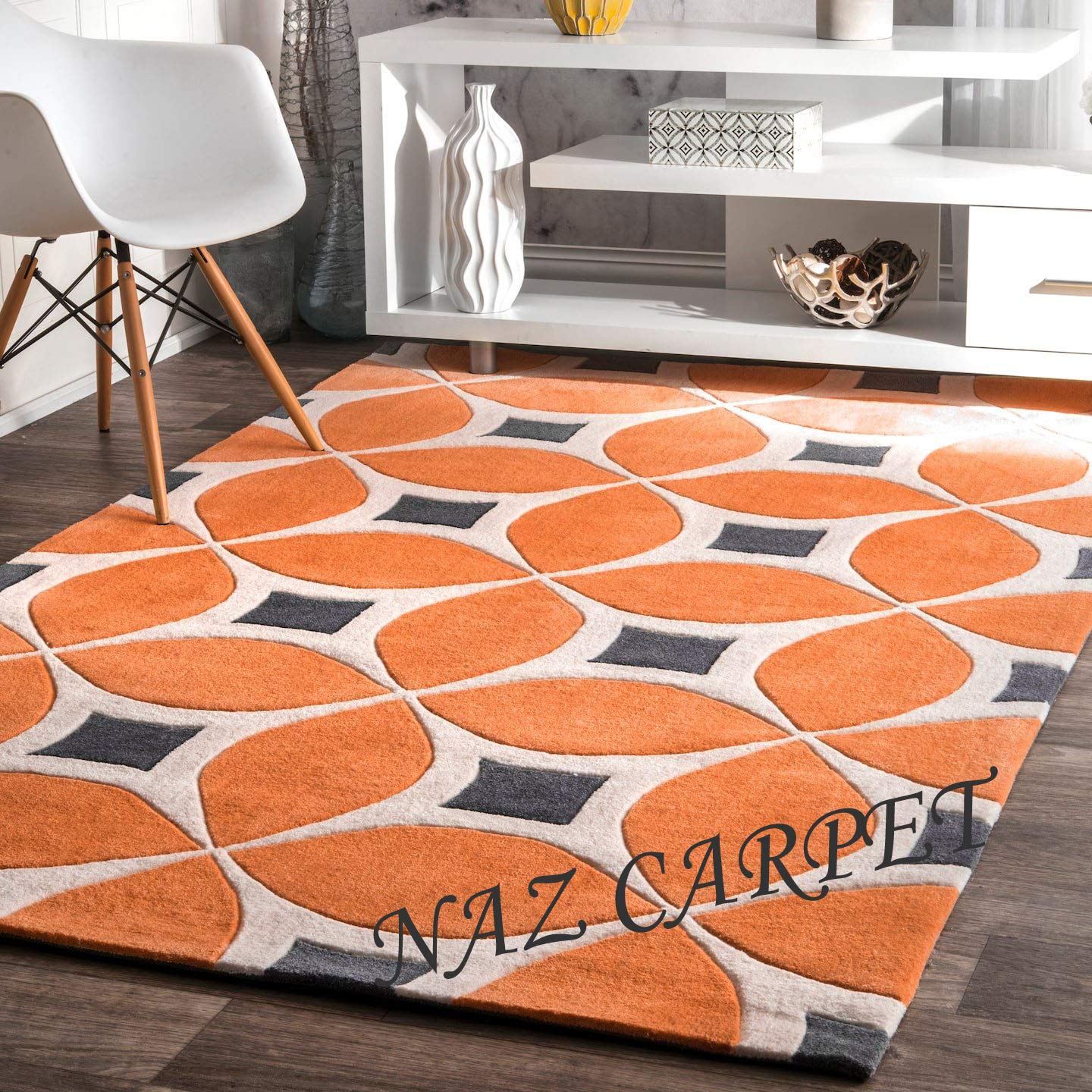 Buy Naz Carpet Handwoven Pure Woolen Modern Carpets Collection For Living Room Bedroom Drawing Room Floor Dining Hall 7x7 Feet Round Shape Color Orange Online At Low Prices In India Amazon In