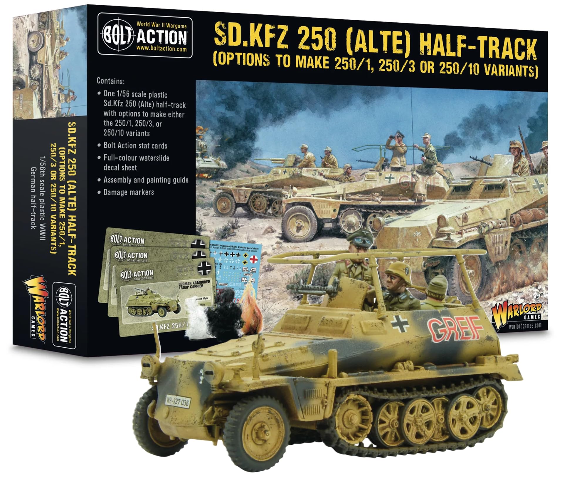 Warlord Games Sd.Kfz 250 (Alte) Half-Track (Options to Make 250/1, 250/3 or 250/10 variants) - 1:56 / 28mm Plastic Scale Model Halftrack for Bolt Action