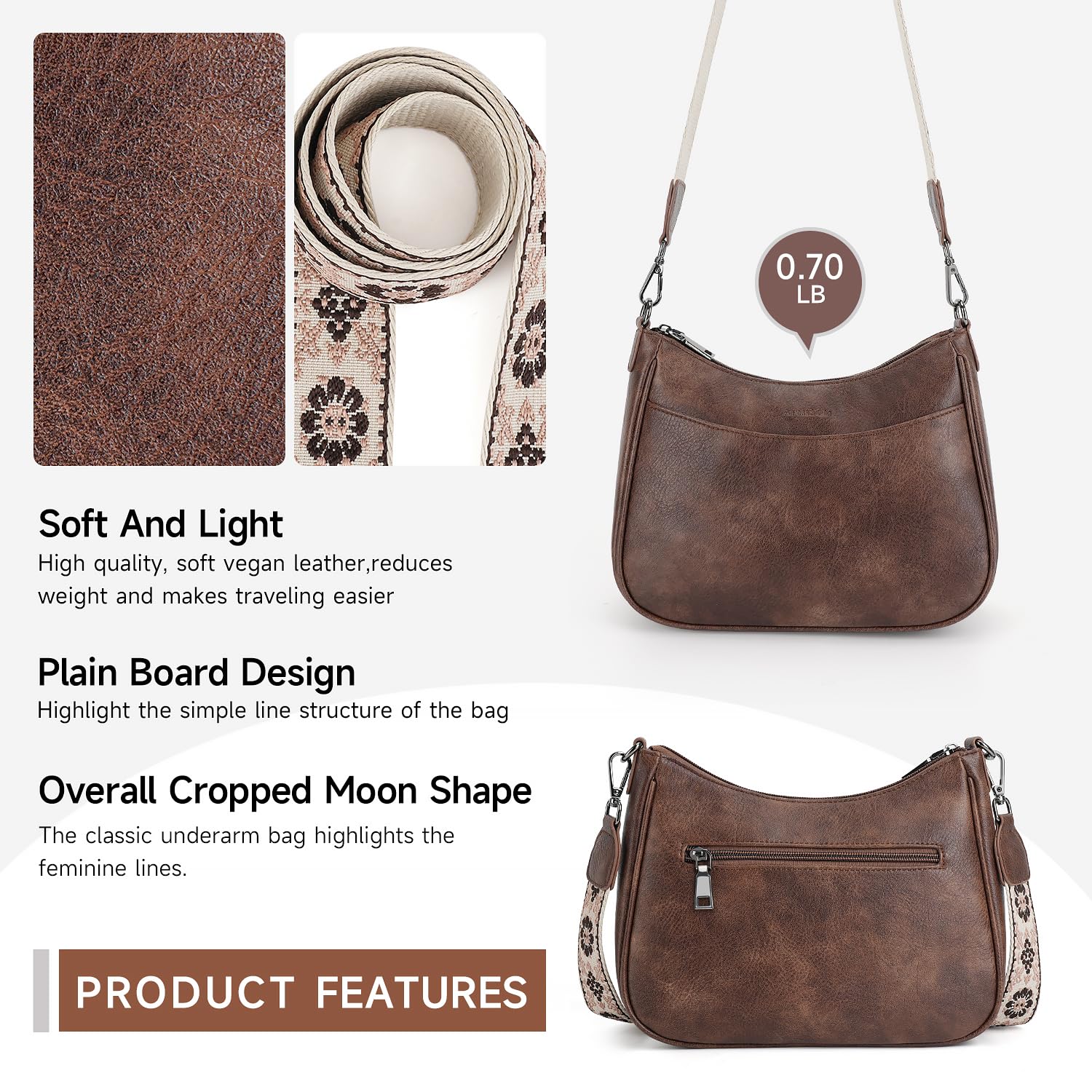 APHISON Trendy Leather Crossbody Purse with Adjustable Strap, Women's Shoulder Handbag