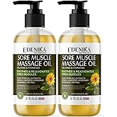 Edenika Botanicals Maximum Strength Sore Muscle Massage Oil for Massage Therapy with Pure Arnica, Deep Muscle Tension Relief & Joint Comfort Rub, Enhancing Circulation & Warming, 2-Pack