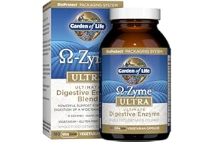 Garden of Life 21 Powerful Digestive Enzymes with Papain, Bromelain, Lipase, Ginger, Turmeric for Complete Digestion of Protein, Carbs & Fats – Omega-Zyme ULTRA, Gluten-Free, Vegetarian, 180 Capsules
