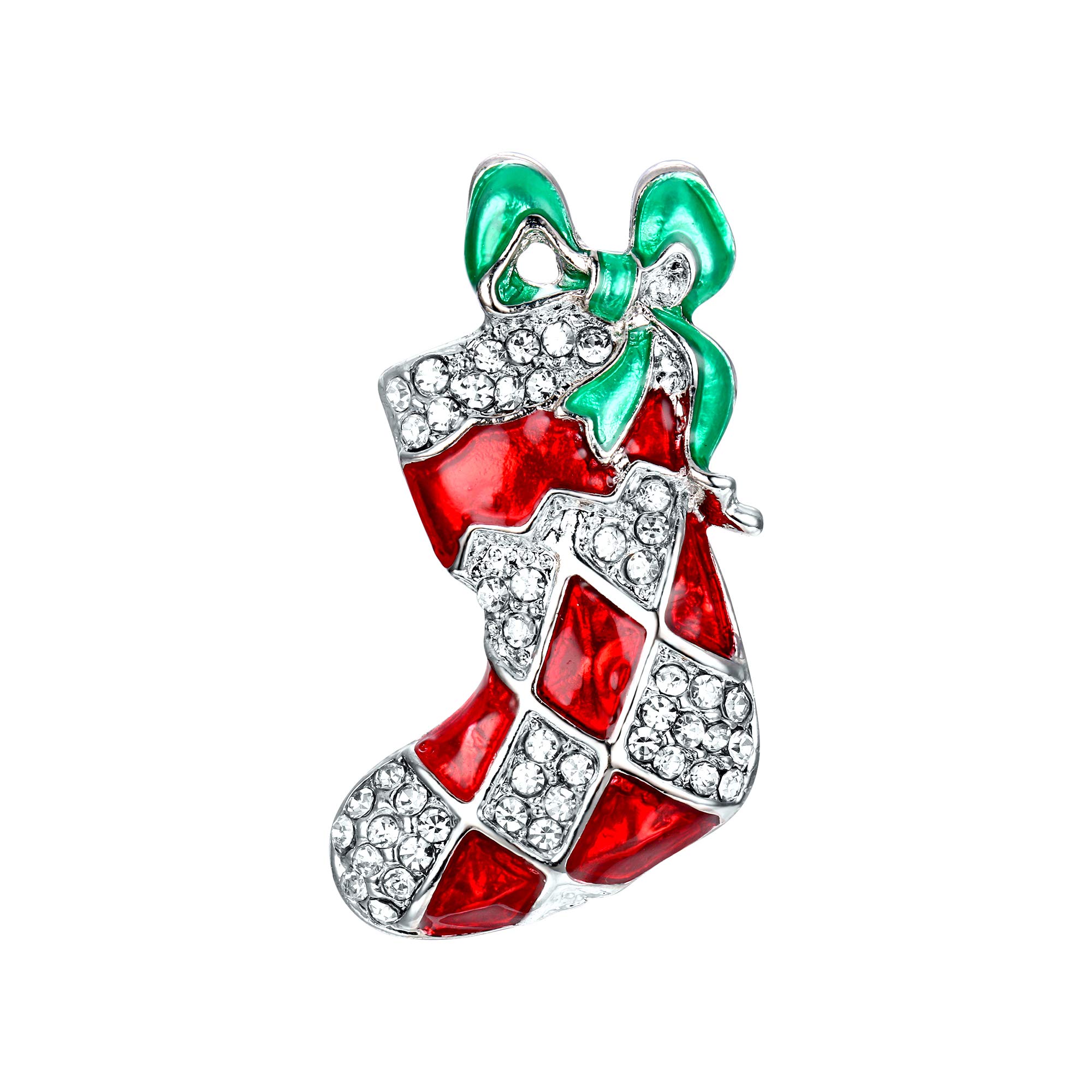 Ever Faith Austrian Crystal Cute Green Red Santa Boot Brooch Clear Silver-Tone
