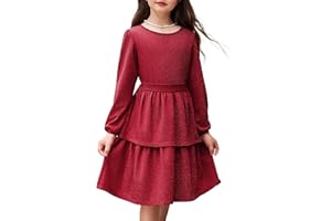 Arshiner Girls Dress Fall Sparkly Glitter Puff Sleeves Layer Party Dresses with Belt