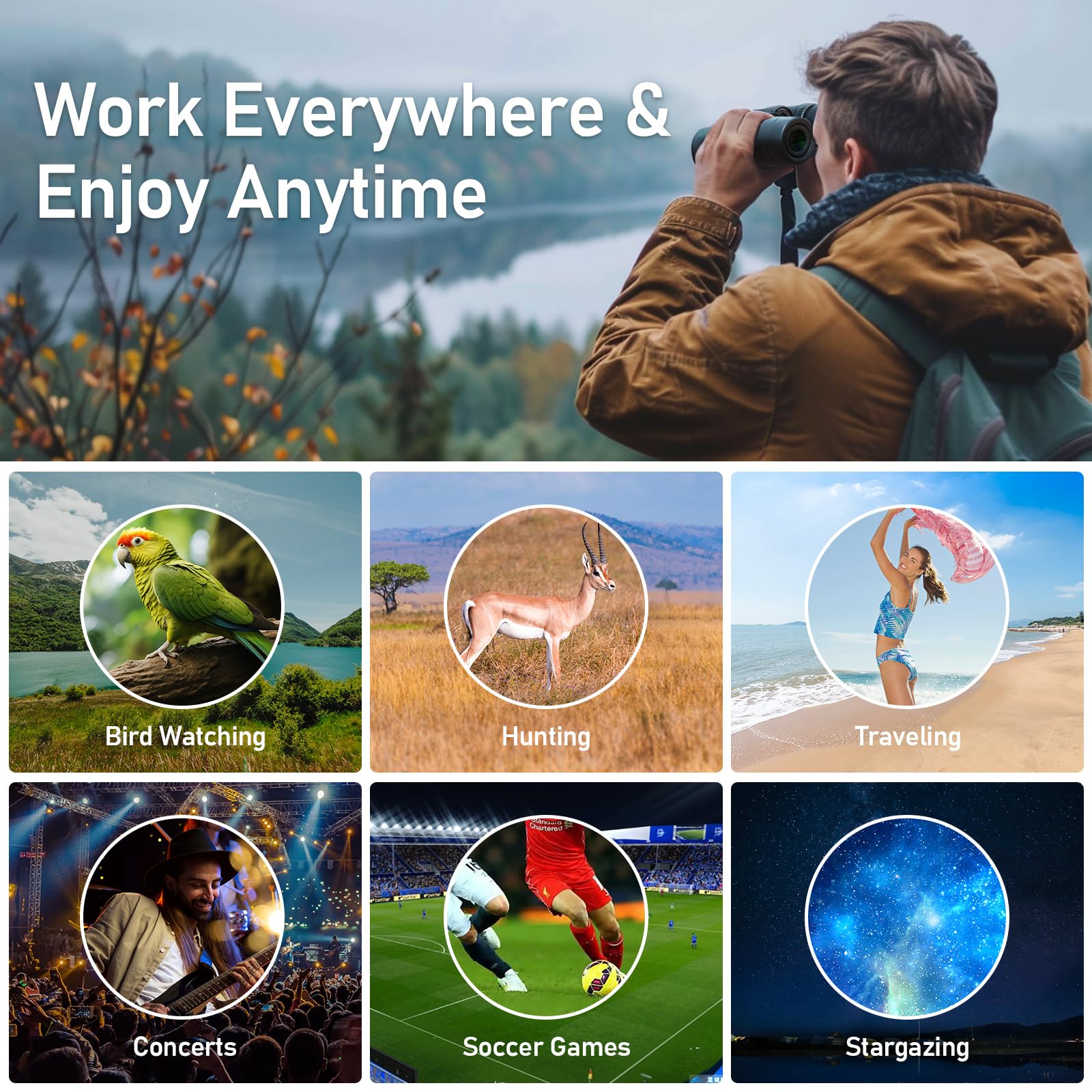 Binoculars for Adults 12x42 GalaxEye Compact with Phone Adapter Large View Easy Focus with HD BAK4 Prism FMC Lens for Bird Watching, Hunting, Stargazing, Cruise, Travel