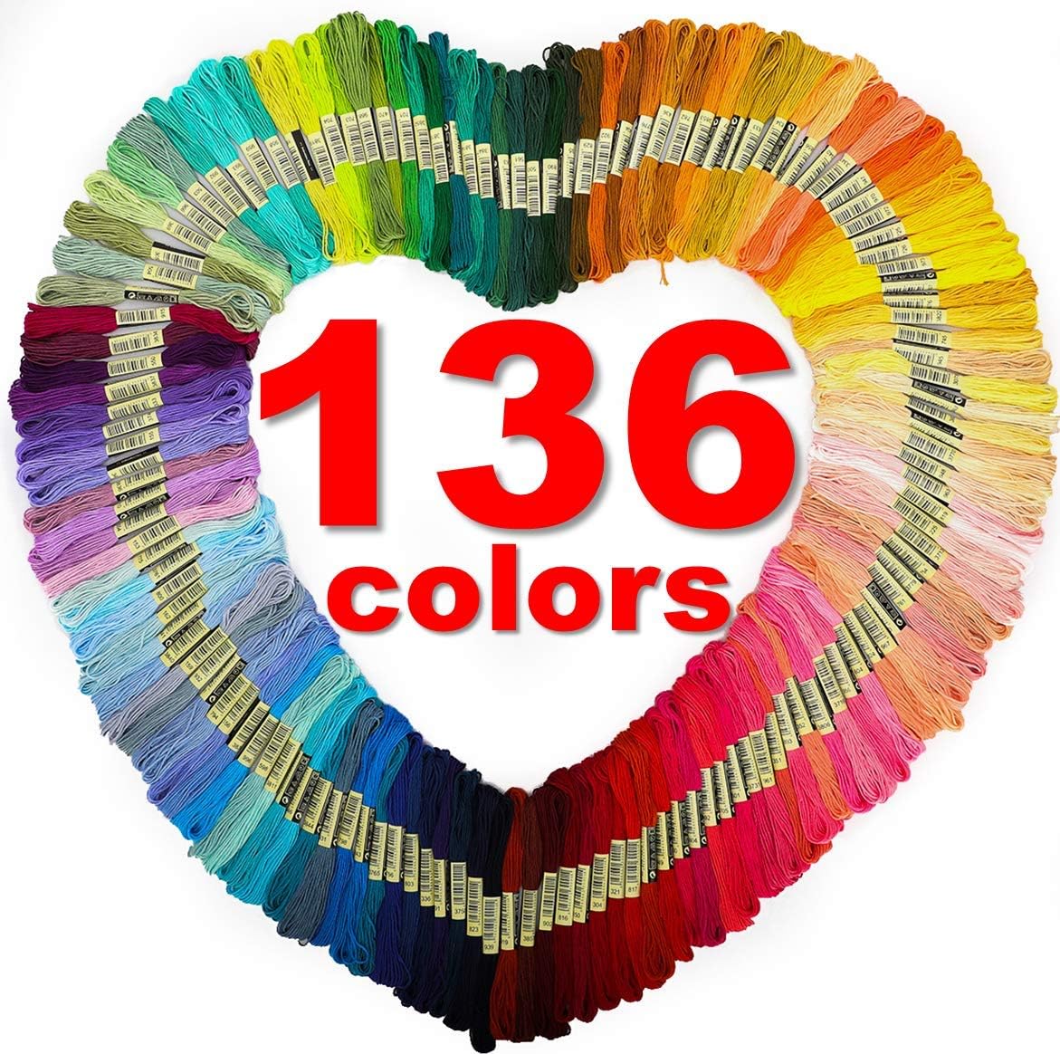 Premium Rainbow Embroidery Floss Thread: 136 Skeins Pack, 6 Strand 8.75 Yard, Multi-Color with Numbers| Cross Stitch Kit, Friendship Bracelet String, Needle Work Yarn, DIY Craft Art, Tassel Decoration