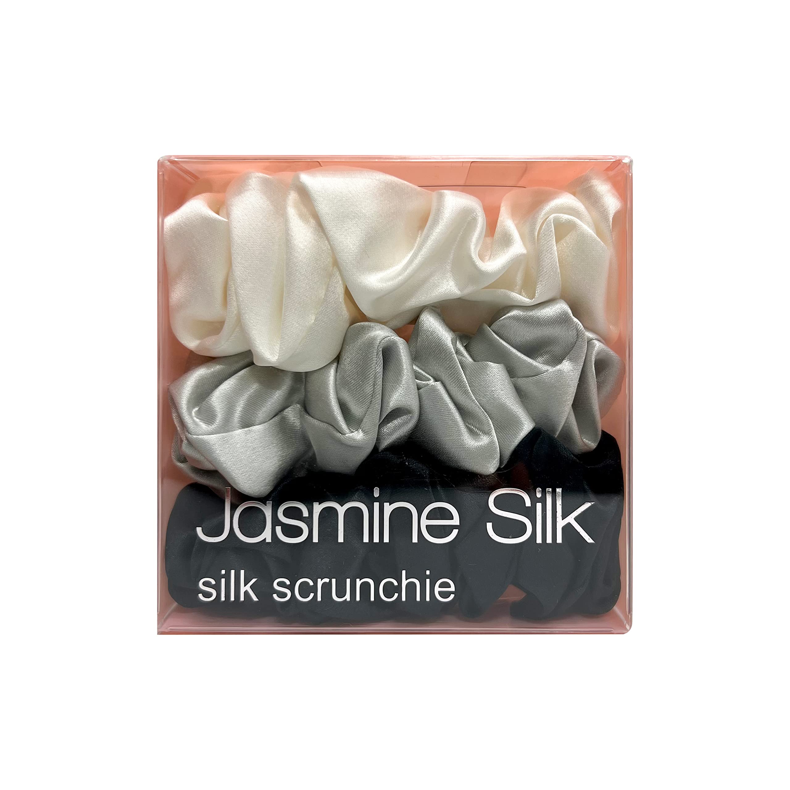 Jasmine Silk Pure Silk Charmeuse Scrunchie - Scrunchies For Hair (Ivory Grey Black Box) — image 1