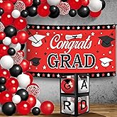 KatchOn, Graduation Decorations Class of 2026 - Huge, Pack of 75 | Congrats Grad Banner and graduation Boxes Grad Balloon Arch Kit | Red and Black Graduation Balloons for 2026 Graduation Decorations