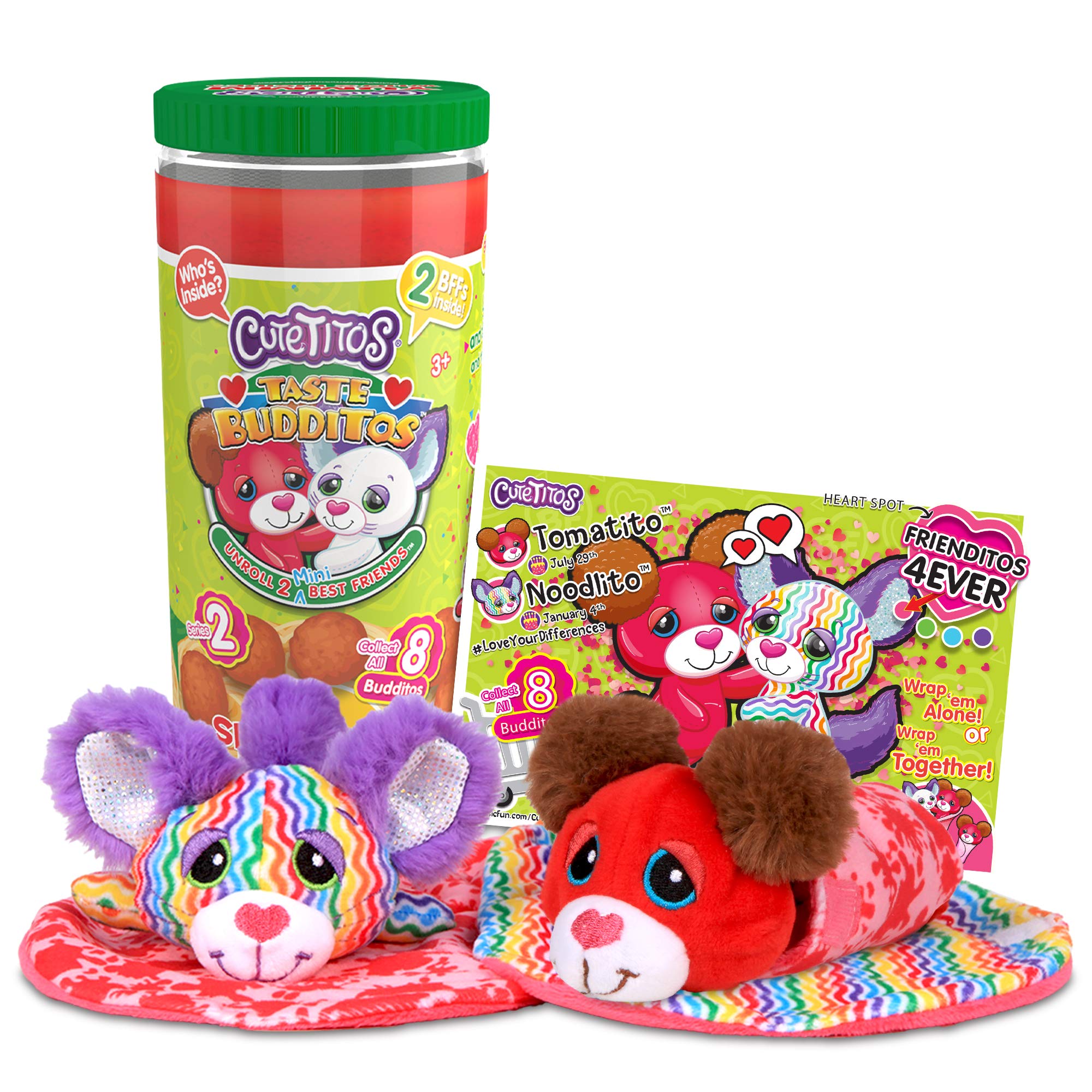 Basic Fun Cutetitos 39224 Budditos Food Pairings Series, Spaghetti and Meatballs Edition, Two 7 Inch Cuddly Toys, Best Friend Teddy, Soft Toys for Girls and Boys Suitable for Children Aged 3 +