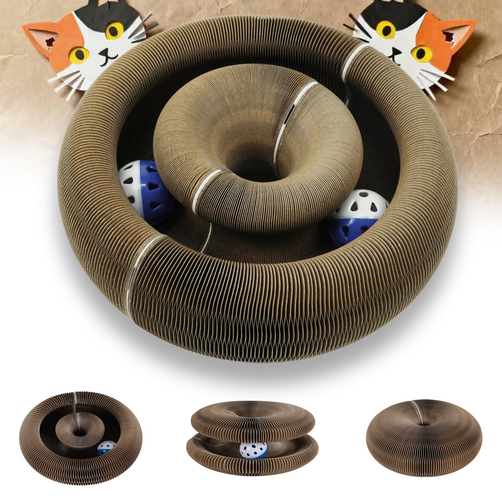 Magnetic Magic Organ Cat Scratcher Toy, Extra-Thick & Large Connectable Cardboard Scratching Board with Bell Ball, Interactive Enrichment Toy for Indoor Cats & Kittens (2 Pack)