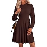PRETTYGARDEN Womens Long Sleeve Mini Dress 2026 Fall Trendy Crewneck Ribbed Knit Soft A Line Flowy Summer Formal Dresses