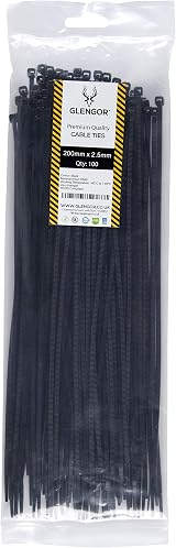 Glengor Black Cable Ties 100 Pack 200mm x 2.5mm Heavy Duty Zip Ties for Home view 5