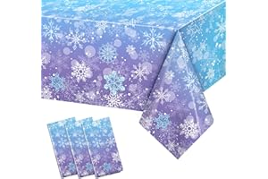 STARAISE 3PCS Winter Frozen Tablecloth Decorations, Blue and Purple Snowflake Winter Wonderland Disposable Rectangular PE Table Cover for Christmas Holiday New Year Birthday Party Decorations, 51.2x 86.6inch