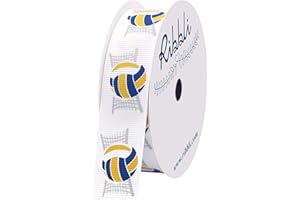 Ribbli Grosgrain Volleyball Craft Ribbon,7/8-Inch,10-Yard Spool, Blue/White/Yellow/Gray,Use for Team Hair Bows,Wreath,Sport Lanyards,Gift Wrapping,Party Decoration,All Crafting and Sewing