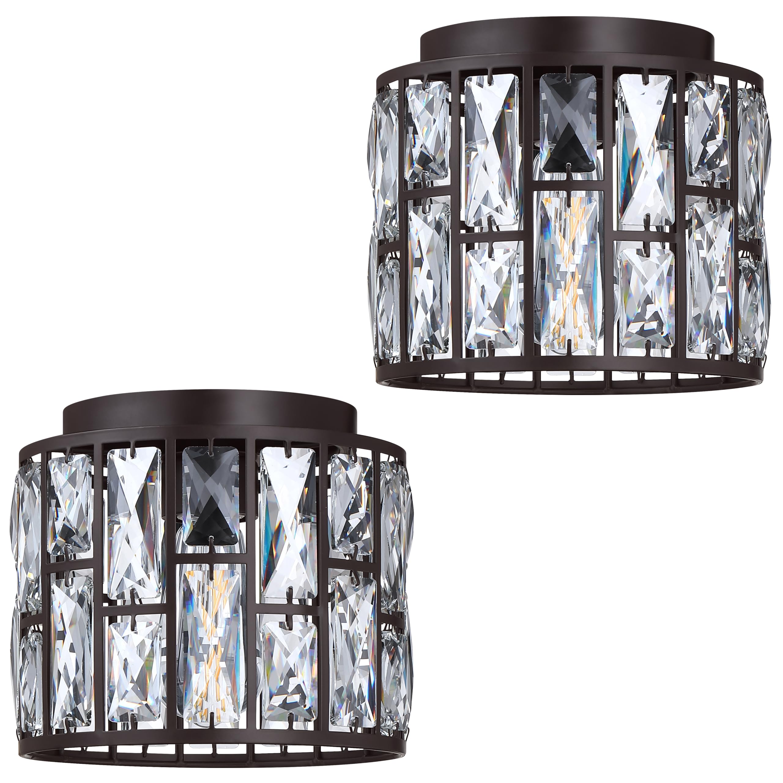 Photo 1 of 2 Pack 1 Light 8.3" Crystal Farmhouse Drum Close to Ceiling Lamp Fixture,Oil Rubbed Bronze Finish for Living Room Dining Room Bedroom Kitchen Island Hallway