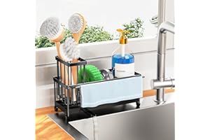 Cisily Sponge Holder for Kitchen Sink, Sink Caddy with High Brush Holder, Organzier Rustproof 304 Stainless Steel Dish Organi