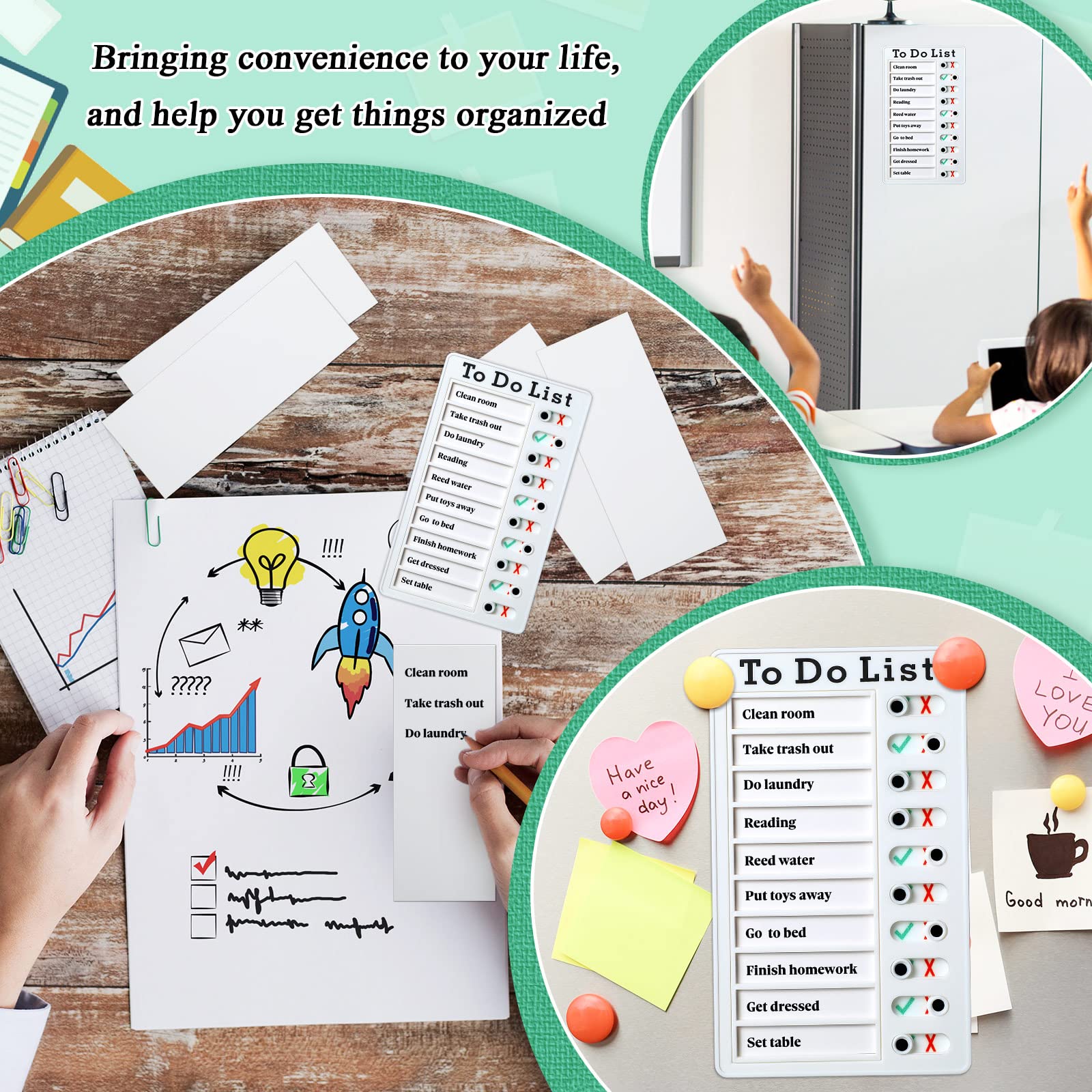 Tableau De Tâches Pour Enfants - 2 Planches Avec Curseurs, 30 Listes Vierges - Pour Planning Quotidien, Habitudes
