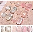 Born Pretty Jelly Gel Nail Polish, Glitter Gel Polish, Pink Cat Magnetic Eye Gel Nail Polish, Sheer Crystal Transparent Sparkle Gel Nail Polish, Nail Manicure Valentine's Day Spring Summer 6PCS 7ml