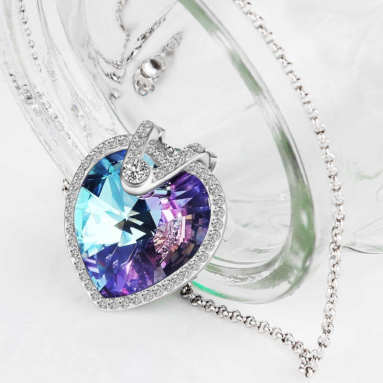 Mothers Day Gift Pealrich Fashion Silver Mystic Heart Shaped Love Pendant Necklace for Women with Swarovski Crystal Elements 18\