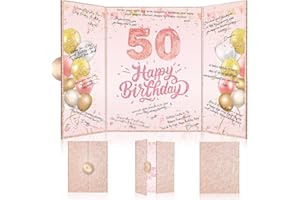 Tnvee 50TH Birthday Party Guest Book Birthday Decorations for Women, Large 19" x 12.2" Rose Gold Signature Signature Card Board Party Supplies Gifts for 50 Years Old Mom Friends