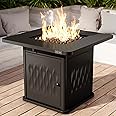EAST OAK 32'' Propane Fire Pit Table, 50,000 BTU Steel Gas FirePit for Outdoor, Outside Patio Deck and Garden, CSA Certified Fire Table with Magnetic Lid, Cover-Storage Basket and Lava Rock , Black