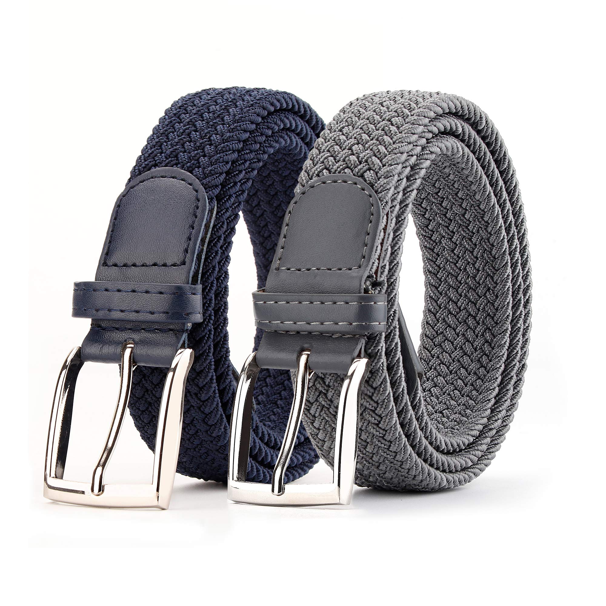 Photo 1 of ***MISSING 1 *** Radmire 2 Pack Elastic Braided Woven Canvas Belts for Men and Women (Blue+Grey, Medium/32-34" Waist)