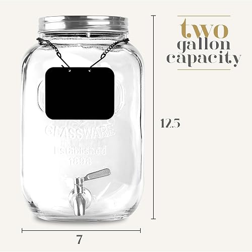 2 Gallon Glass Beverage Dispenser With Spigot - Wide Mouth Mason Jar Style Pitcher For Parties - View #2