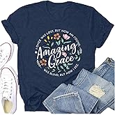 Potia Christian Shirts for Women Faith Jesus Bible Verse Tshirt Amazing Grace Print Tee Tops