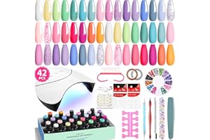 VANREESA 42 Pcs Gel Nail Polish Kit with U V Light 24 Popular Colors Gel Polish Nail Kit Green Blue Purple Pink Orange Complete Nail Kit with Manicure Tools Gifts for Women Girls