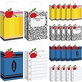 Geyoga 24 Sets Valentine's Teacher Gift Bags Thank You Gift with Apple Tags Pencil Notebook Composition Book Crayons Bags Teacher Appreciation End of Year Graduation Party 5.9 x 3.15 x 8.27 Inches
