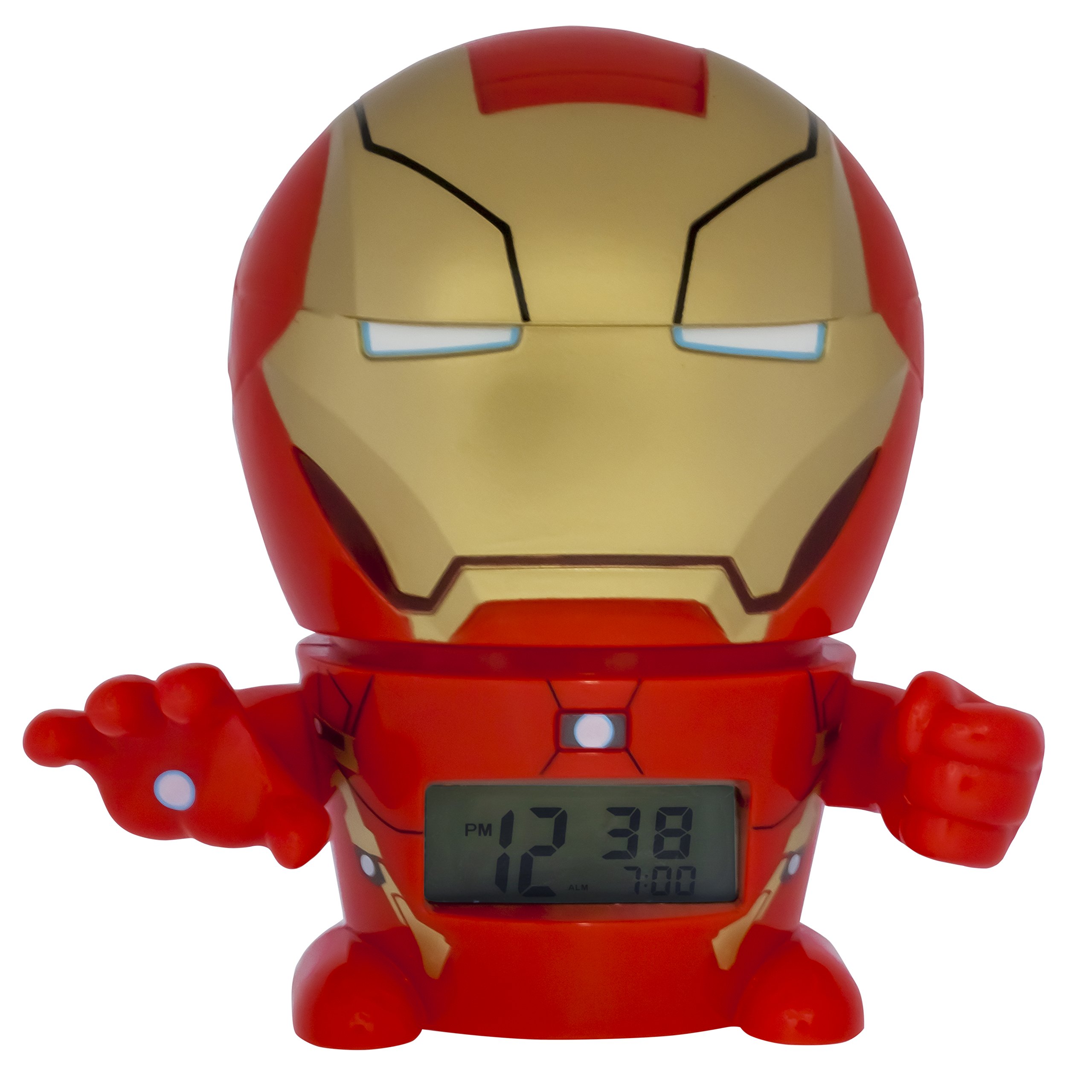 BulbBotz Marvel 2021432 Iron Man Kids Night Light Alarm Clock with Characterised Sound | red/gold | plastic | 5.5 inches tall | LCD display | boy girl | official