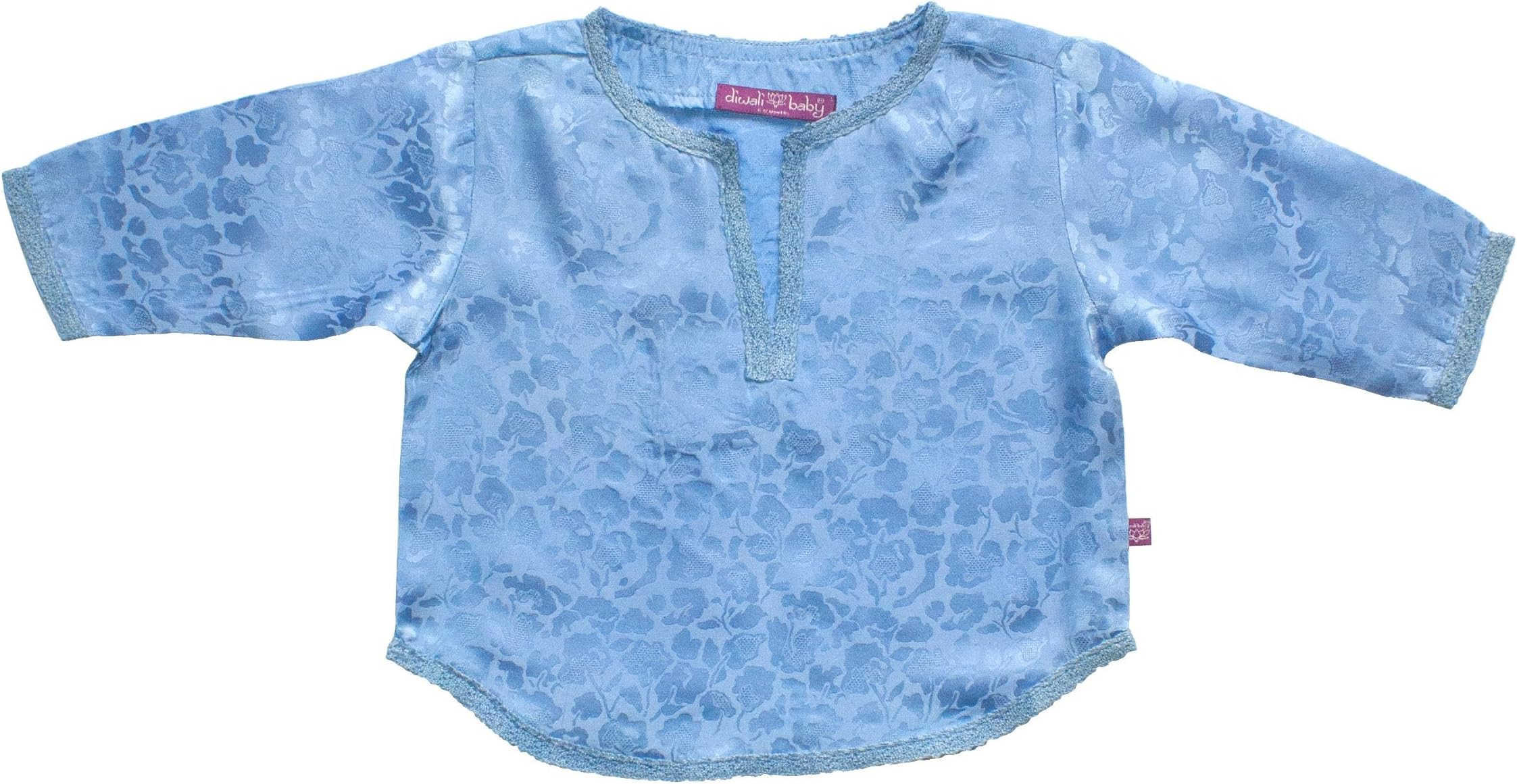 Indian Kurta Top for Boys - 100% Silk Jacquard - Periwinkle - 0-12 Months