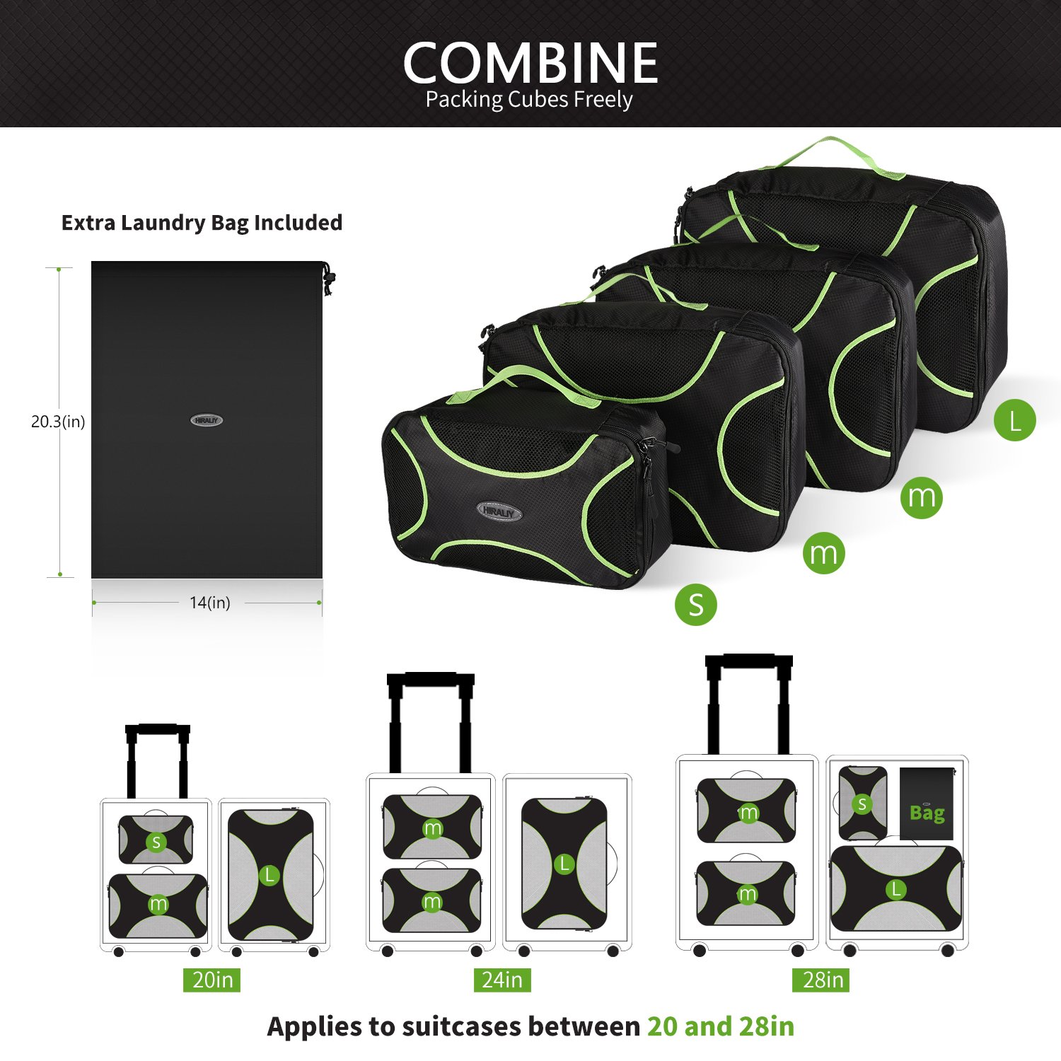 Packing Cubes HIRALIY 4 Set Compression Travel Packing Organizers with Laundry Bag