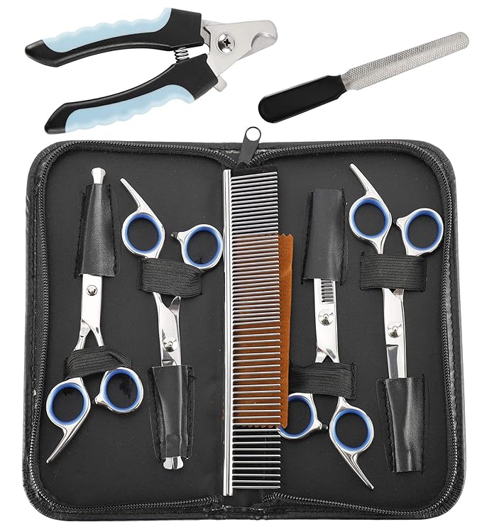 SPARKFIRE Dog Grooming Scissors Set, Safety Round Blunt Tip Grooming Tools, Professional Curved