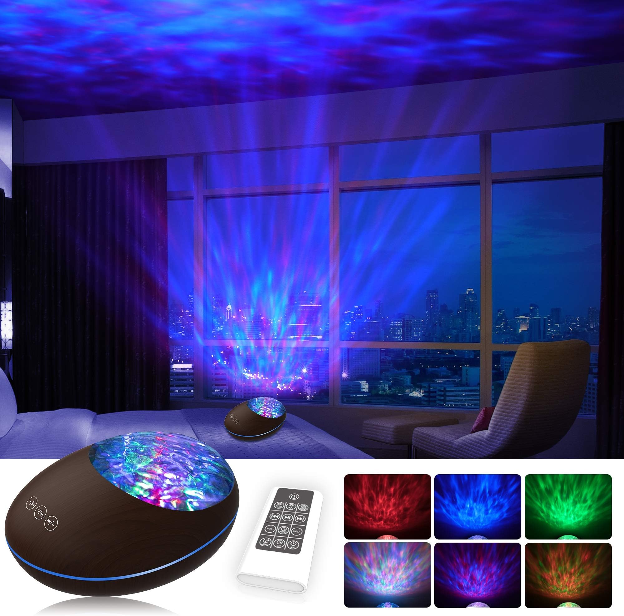 Night Lights Projector, Galaxy Projector Star Light Projector Night Lamp Colour Changing Rotating Ocean Star Wave Projector 8 Light Modes 8 Inner Music Bluetooth Speaker Remote Control Timer TF Card