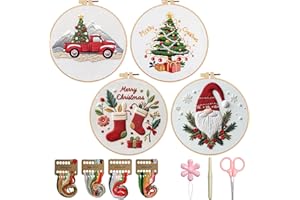 TPZBWG Christmas Embroidery Kit, 4 Pack Cross Stitch Kits,DIY Embroidery Starter Kit for Adults & Beginners, DIY Needlepoint Kit with Embroidery Hoop Thread Needle for Craft Lover Birthday Gifts 1