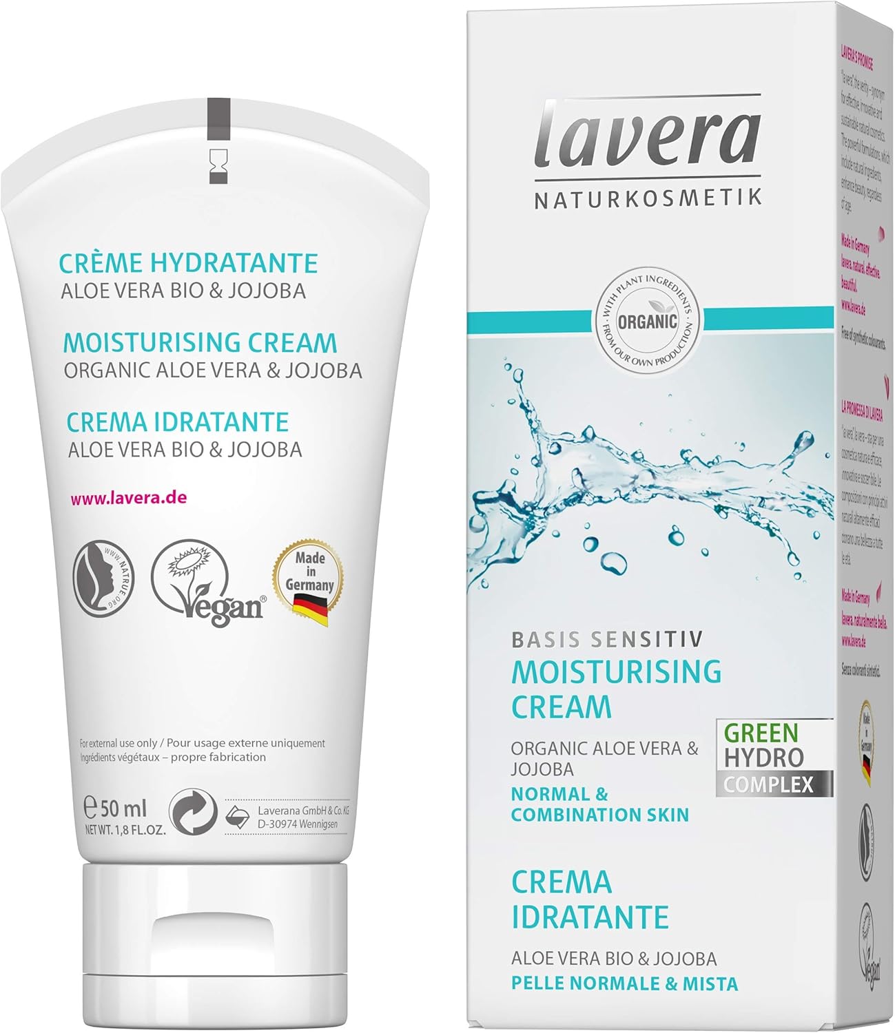lavera basis sensitiv Moisturising Cream, aloe vera and jojoba, intense moisture, hydrates and absorbs quickly, supple skin