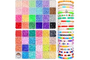 Bundooraking Clay Beads,6000+pcs Multicolor Polymer Clay Beads for Jewelry Making, Heishi Beads, Elastic Strings, Clay Beads for Bracelet Making - Perfect Crafts Beads Set.