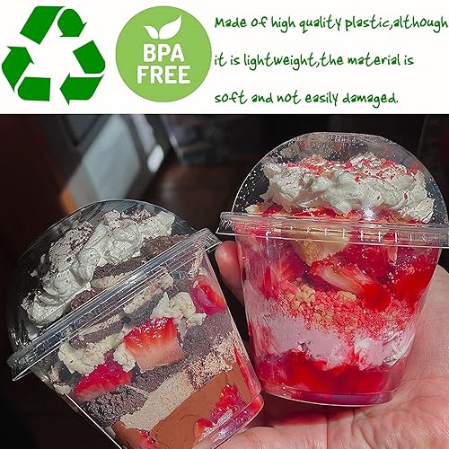 thumbnail image 2 of Desert Cups With Lids 50 Pack Plastic Cups With Dome Lids And Spoons, 8 Oz Clear Dessert Acai Bowls 2 of 14