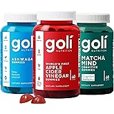 Goli Favorites Trio: Ashwagandha KSM-66, Apple Cider Vinegar, Matcha Mind Supplements with Cognizin, Vitamins D2 and B12