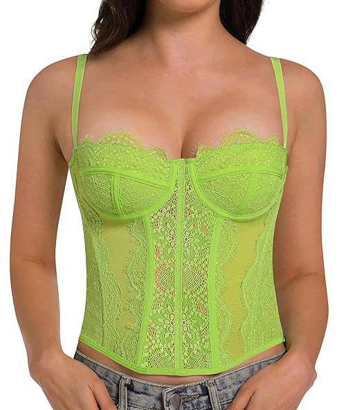 Raxnode Women Lace Corset Crop Tops - Sexy Fashion Club Bodysuit with Adjustable Stap