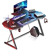 MOTPK 47 inch Gaming Desk Carbon Fiber Black Computer Desk, Gamer Workstation Home Office Desk with Monitor Stand Cup Holder 