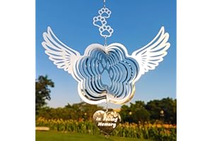 DJUAN Pet Memorial Wind Spinners, Dog Memorial Gifts,Stainless Steel Angel Wings Pet Paw Print,Dogs and Cats Remembrance, Pet Sympathy,Pet Loss Bereavement Gifts