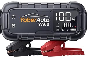 YaberAuto 6000A Jump Starter, PD65W Fast Charging 26800mAh Car Battery Booster Jump Starter (All Gas/12.0L Diesel), Booster P