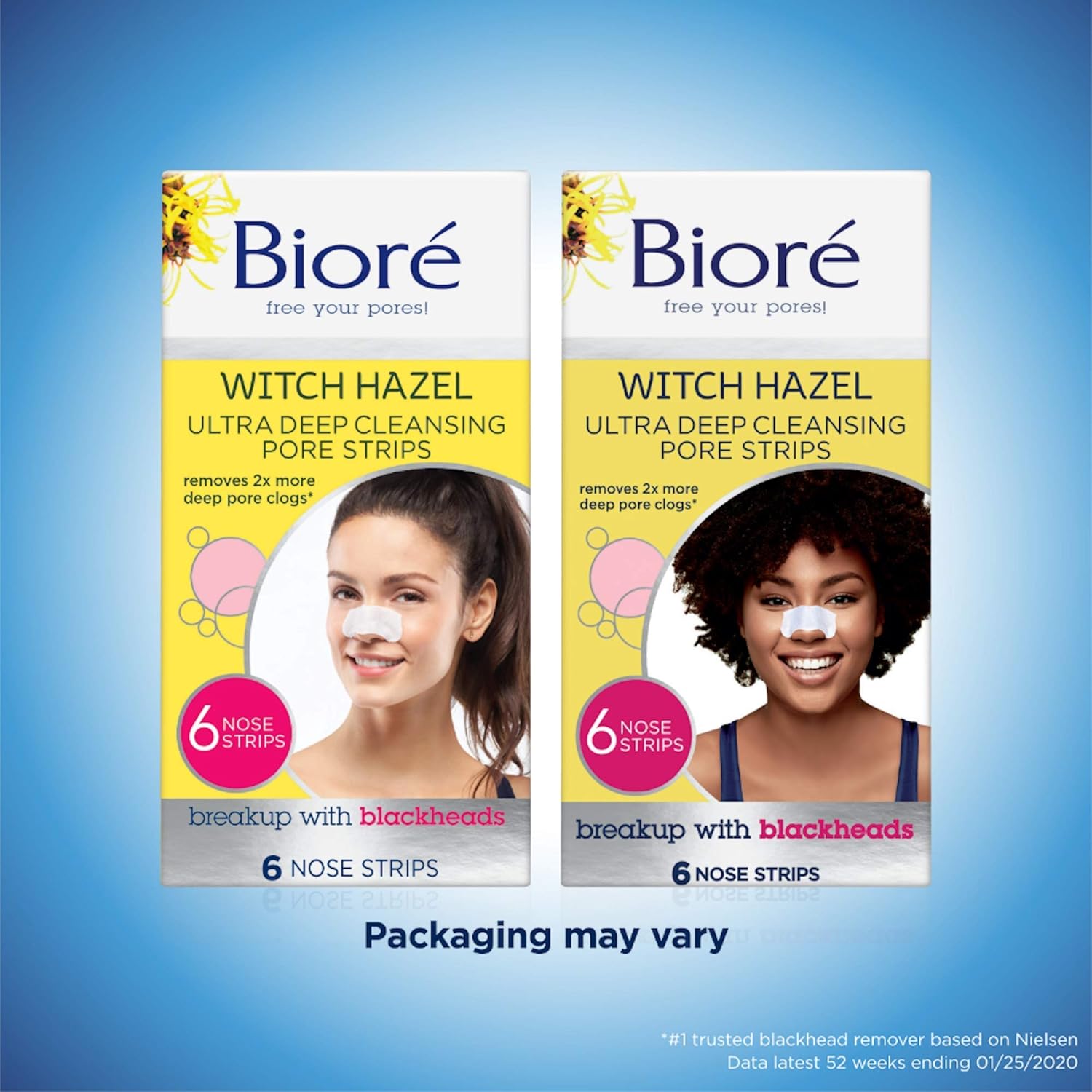 Bioré Witch Hazel Ultra Cleansing Pore Strips, 6 Nose Strips, Clears Pores up to 2x More than Original Pore Strips, features C-Bond Technology, Oil-Free, Non-Comedogenic Use (Packaging May Vary): Beauty