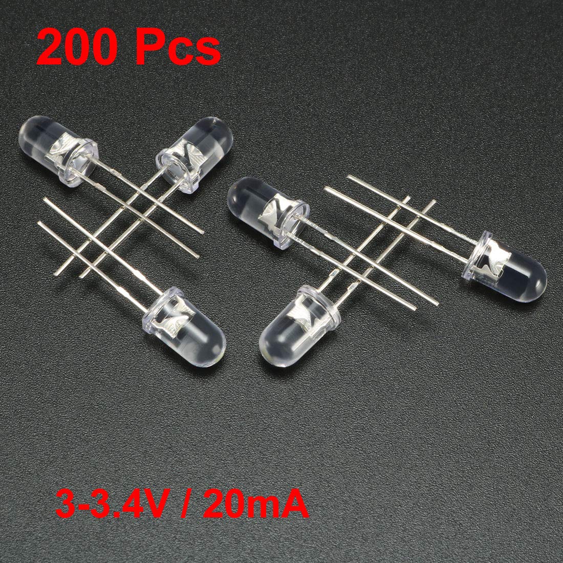 sourcing map 200pcs 5mm White LED Diode Lights Clear Round Transparent 3-3.4V 20mA Super Bright Lighting Bulb Lamps Electronic Component Light Emitting Diodes - Image 3
