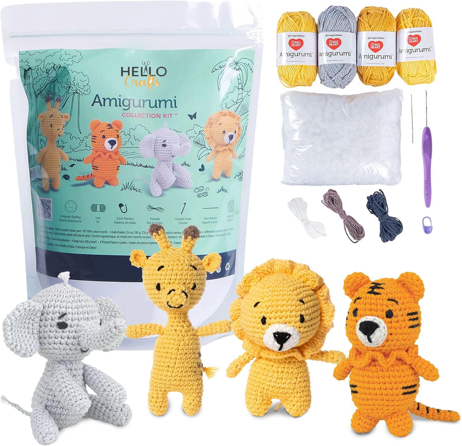 Knitty Critters - Pouch Pals - 4 Characters amigurumi Kits - Safari