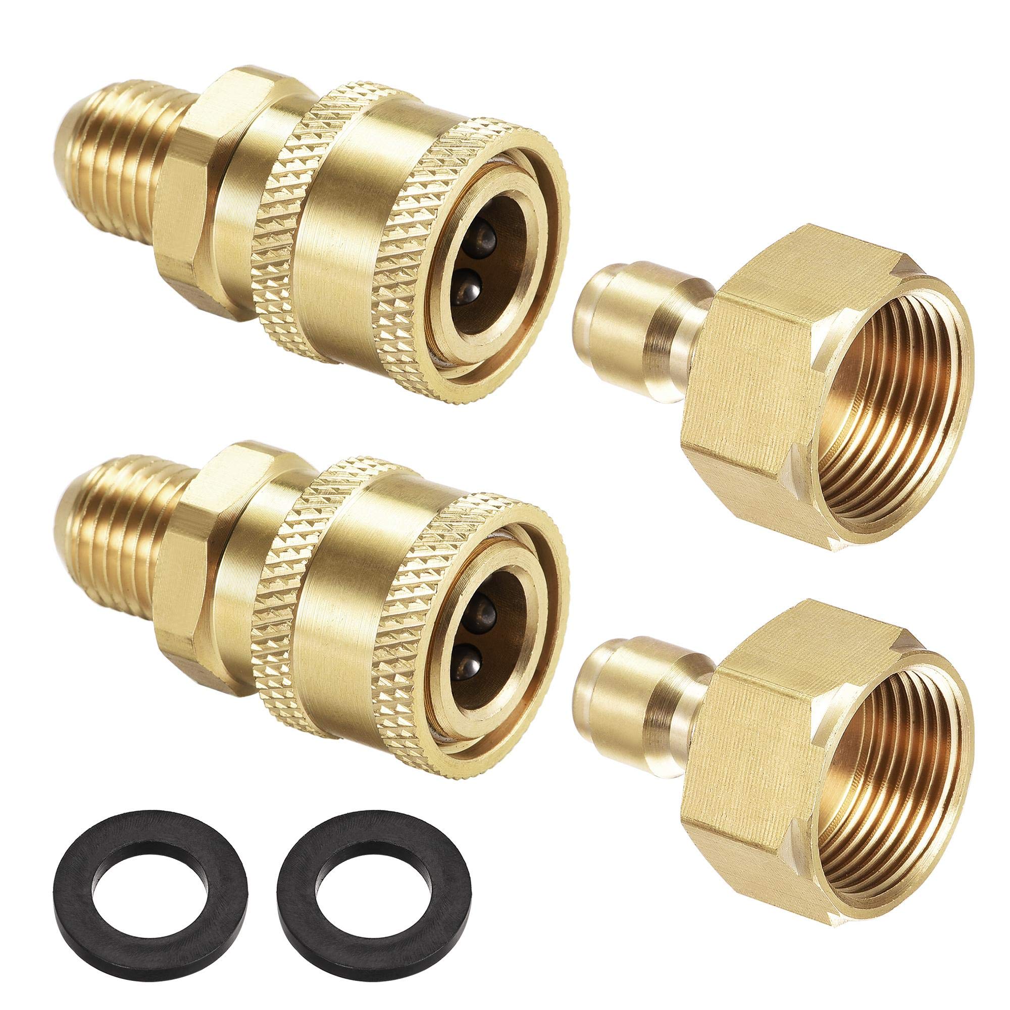 sourcing map Garden Hose Brass Quick Connect Set Fittings M14x1.5 Male & M22 Female Thread Water Hose Connectors Pressure Washer Adapters, 2 Sets